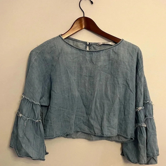 Zara denim style top with statement sleeves size  small - Picture 3 of 6